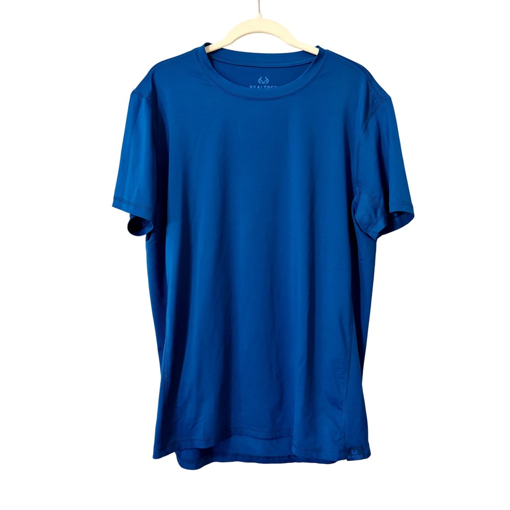 Realtree Fishing Mens Blue Performance Short Sleeve T-Shirt Size Large‎ L